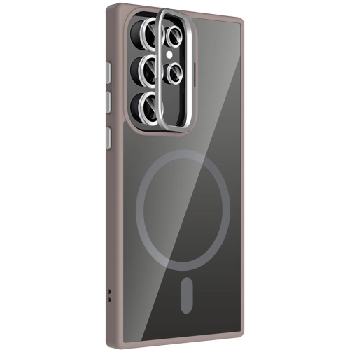 Samsung Galaxy S24 Ultra Kılıf Standlı ve Kamera Lens Hediyeli M-Safe Şarj Özellikli Etro Kapak - Desert Titanyum