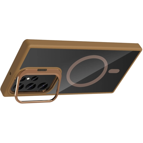 Samsung Galaxy S24 Ultra Kılıf Standlı ve Kamera Lens Hediyeli M-Safe Şarj Özellikli Etro Kapak - Desert Titanyum