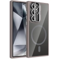 Samsung Galaxy S24 Ultra Kılıf Standlı ve Kamera Lens Hediyeli M-Safe Şarj Özellikli Etro Kapak - Gri
