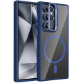 Samsung Galaxy S24 Ultra Kılıf Standlı ve Kamera Lens Hediyeli M-Safe Şarj Özellikli Etro Kapak - Lacivert