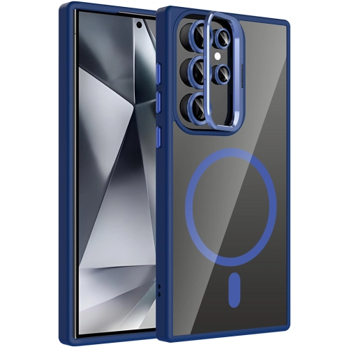 Samsung Galaxy S24 Ultra Kılıf Standlı ve Kamera Lens Hediyeli M-Safe Şarj Özellikli Etro Kapak - Lacivert