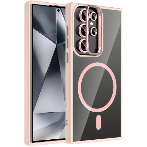 Samsung Galaxy S24 Ultra Kılıf Standlı ve Kamera Lens Hediyeli M-Safe Şarj Özellikli Etro Kapak - Pembe