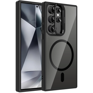 Samsung Galaxy S24 Ultra Kılıf Standlı ve Kamera Lens Hediyeli M-Safe Şarj Özellikli Etro Kapak - Siyah