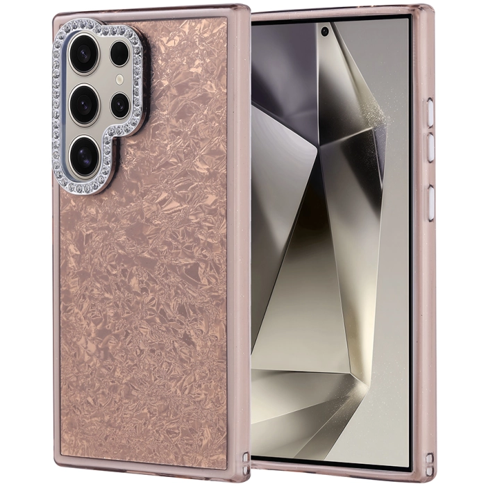 Samsung Galaxy S24 Ultra ile Uyumlu Kılıf Buzlu Parıltılı Lüks Kamera Lens Darbeye Dayanıklı Kapi Kapak - Gold