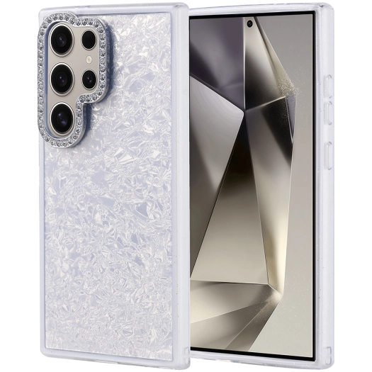 Samsung Galaxy S24 Ultra ile Uyumlu Kılıf Buzlu Parıltılı Lüks Kamera Lens Darbeye Dayanıklı Kapi Kapak - Gümüş