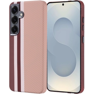 Samsung Galaxy S25 Kılıf Magsafe Şarj Özellikli Karbon Fiber Görünümlü Zore Nekst Kapak - Gold