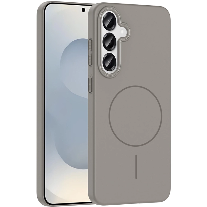 Samsung Galaxy S25 ile Uyumlu Kılıf Magsafe Şarj Özellikli Ruby Silikon Kapak - Gri