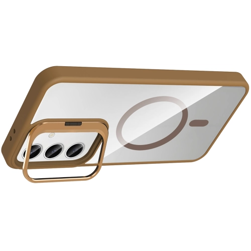 Samsung Galaxy S25 Kılıf Standlı ve Kamera Lens Hediyeli M-Safe Şarj Özellikli Etro Kapak - Pembe