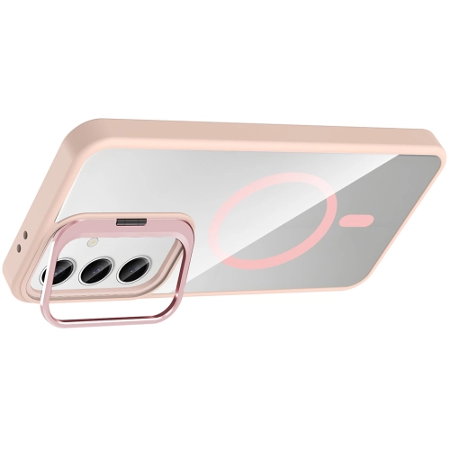 Samsung Galaxy S25 Kılıf Standlı ve Kamera Lens Hediyeli M-Safe Şarj Özellikli Etro Kapak - Pembe