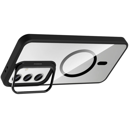 Samsung Galaxy S25 Kılıf Standlı ve Kamera Lens Hediyeli M-Safe Şarj Özellikli Etro Kapak - Gri