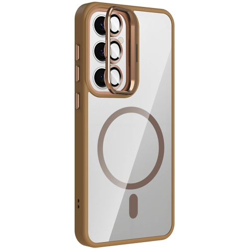 Samsung Galaxy S25 Kılıf Standlı ve Kamera Lens Hediyeli M-Safe Şarj Özellikli Etro Kapak - Desert Titanyum