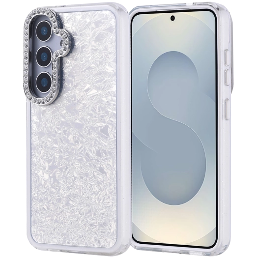 Samsung Galaxy S25 ile Uyumlu Kılıf Buzlu Parıltılı Lüks Kamera Lens Darbeye Dayanıklı Kapi Kapak - Gümüş