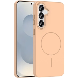 Samsung Galaxy S25 Plus ile Uyumlu Kılıf Magsafe Şarj Özellikli Ruby Silikon Kapak - Desert Titanyum