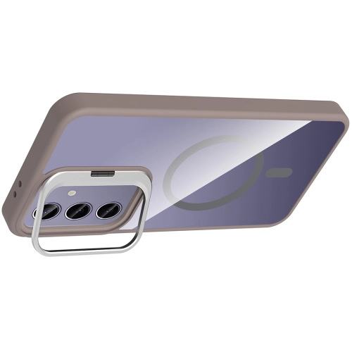 Samsung Galaxy S25 Plus Kılıf Standlı ve Kamera Lens Hediyeli M-Safe Şarj Özellikli Etro Kapak - Derin Mor