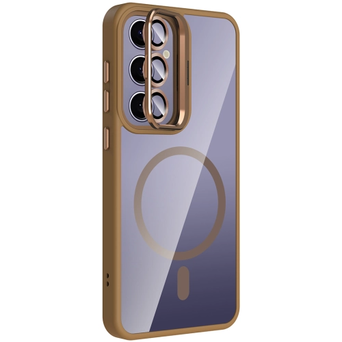 Samsung Galaxy S25 Plus Kılıf Standlı ve Kamera Lens Hediyeli M-Safe Şarj Özellikli Etro Kapak - Desert Titanyum