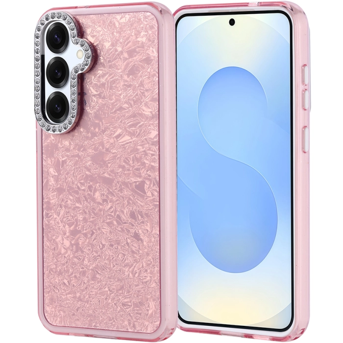 Samsung Galaxy S25 Plus ile Uyumlu Kılıf Buzlu Parıltılı Lüks Kamera Lens Darbeye Dayanıklı Kapi Kapak - Pembe