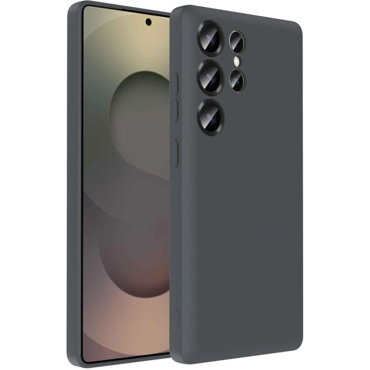 Samsung Galaxy S25 Ultra Kılıf İçi Kadife Dokulu Kartlık Hazneli Mat Vitra Silikon Kapak - Gri