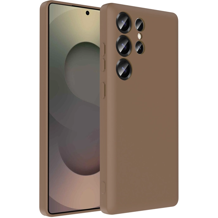 Samsung Galaxy S25 Ultra Kılıf İçi Kadife Dokulu Kartlık Hazneli Mat Vitra Silikon Kapak - Kahverengi