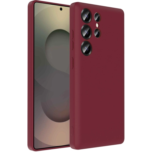 Samsung Galaxy S25 Ultra Kılıf İçi Kadife Dokulu Kartlık Hazneli Mat Vitra Silikon Kapak - Mürdüm