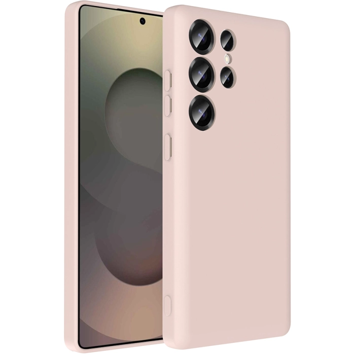 Samsung Galaxy S25 Ultra Kılıf İçi Kadife Dokulu Kartlık Hazneli Mat Vitra Silikon Kapak - Pembe