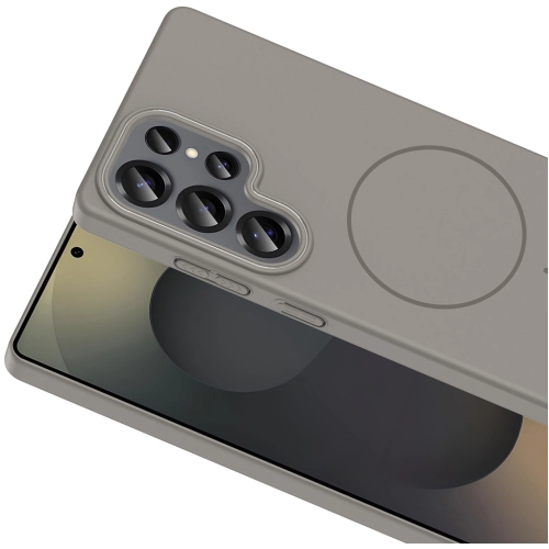 Samsung Galaxy S25 Ultra ile Uyumlu Kılıf Magsafe Şarj Özellikli Ruby Silikon Kapak - Gri