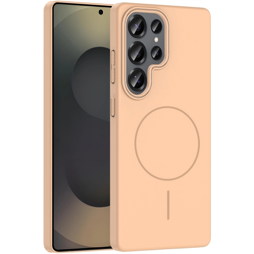 Samsung Galaxy S25 Ultra ile Uyumlu Kılıf Magsafe Şarj Özellikli Ruby Silikon Kapak - Desert Titanyum