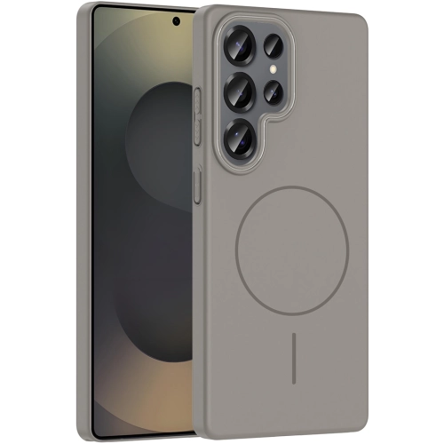 Samsung Galaxy S25 Ultra ile Uyumlu Kılıf Magsafe Şarj Özellikli Ruby Silikon Kapak - Gri