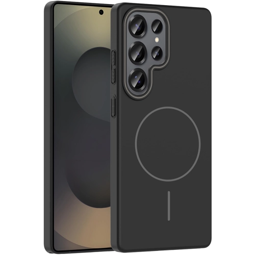 Samsung Galaxy S25 Ultra ile Uyumlu Kılıf Magsafe Şarj Özellikli Ruby Silikon Kapak - Siyah