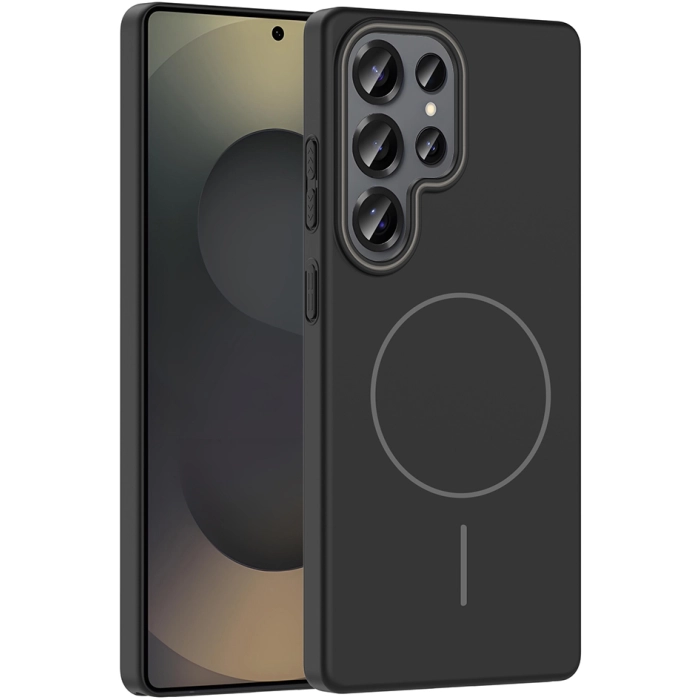 Samsung Galaxy S25 Ultra ile Uyumlu Kılıf Magsafe Şarj Özellikli Ruby Silikon Kapak - Siyah