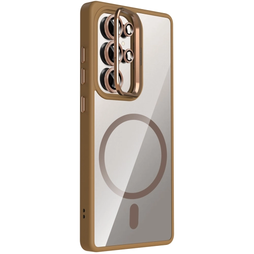 Samsung Galaxy S25 Ultra Kılıf Standlı ve Kamera Lens Hediyeli M-Safe Şarj Özellikli Etro Kapak - Gri