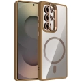 Samsung Galaxy S25 Ultra Kılıf Standlı ve Kamera Lens Hediyeli M-Safe Şarj Özellikli Etro Kapak - Desert Titanyum
