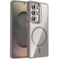 Samsung Galaxy S25 Ultra Kılıf Standlı ve Kamera Lens Hediyeli M-Safe Şarj Özellikli Etro Kapak - Gri