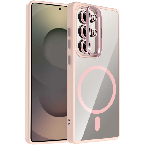 Samsung Galaxy S25 Ultra Kılıf Standlı ve Kamera Lens Hediyeli M-Safe Şarj Özellikli Etro Kapak - Pembe