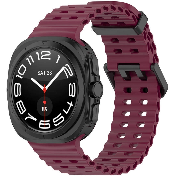 Samsung Galaxy Watch Ultra 47mm Zore KRD-118 Tırtıklı Tasarım Silikon Kordon - Koyu Kırmızı