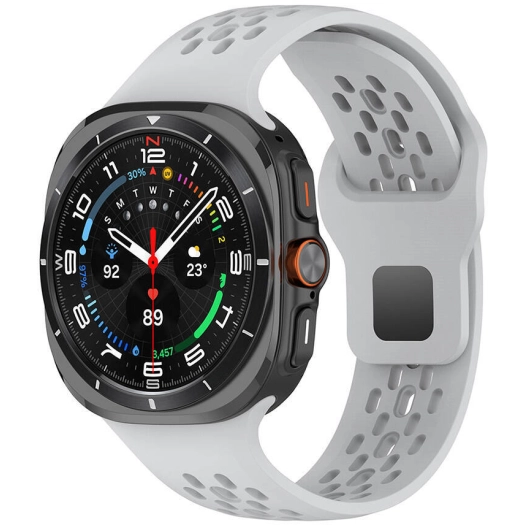 Samsung Galaxy Watch Ultra 47mm Kordon KRD-119 Delikli Tasarım Silikon Kordon - Gri