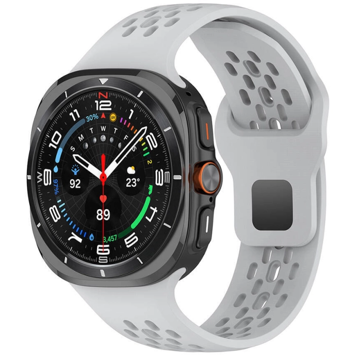 Samsung Galaxy Watch Ultra 47mm Kordon KRD-119 Delikli Tasarım Silikon Kordon - Gri