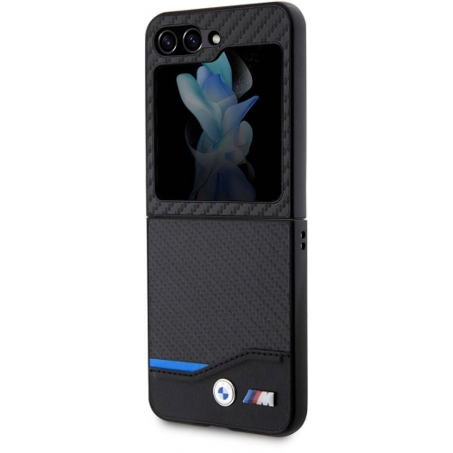 Galaxy Z Flip 5 Kılıf BMW Orjinal Lisanslı M Logolu PU Karbon Kapak - Siyah