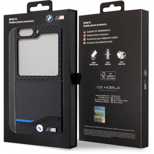 Galaxy Z Flip 5 Kılıf BMW Orjinal Lisanslı M Logolu PU Karbon Kapak - Siyah