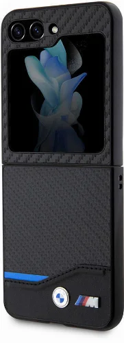 Samsung Galaxy Z Flip 5 Kılıf BMW Orjinal Lisanslı M Logolu PU Karbon Kapak - Siyah