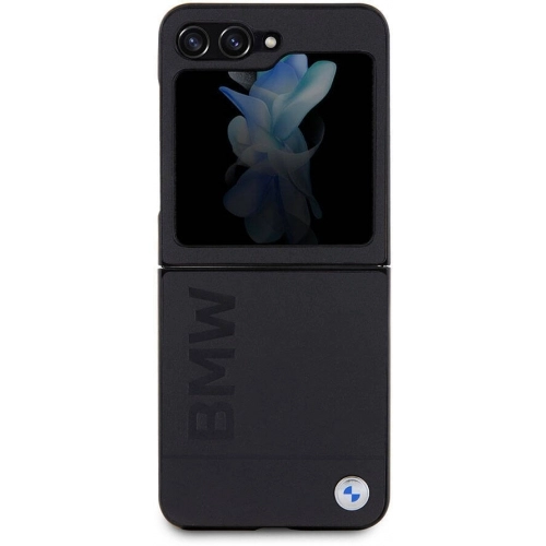 Galaxy Z Flip 5 Kılıf BMW Orjinal Lisanslı Sıcak Damga Logolu Deri Kapak - Siyah