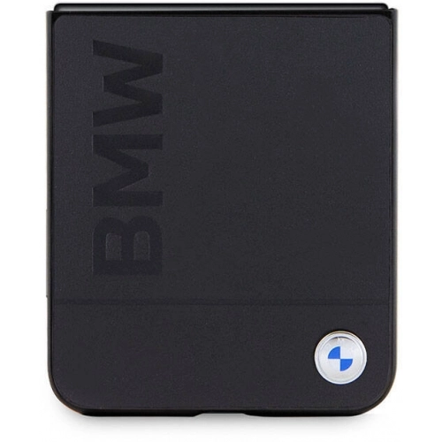 Galaxy Z Flip 5 Kılıf BMW Orjinal Lisanslı Sıcak Damga Logolu Deri Kapak - Siyah