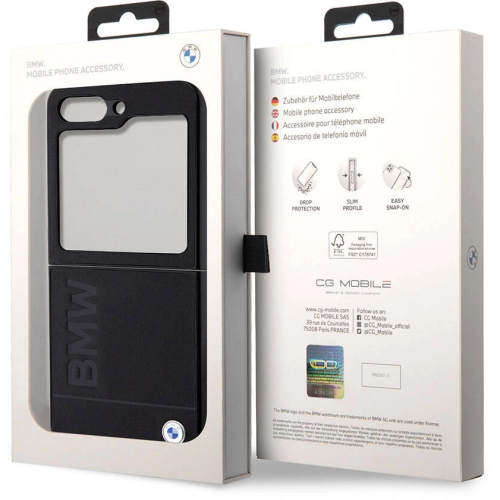 Samsung Galaxy Z Flip 5 Kılıf BMW Orjinal Lisanslı Sıcak Damga Logolu Deri Kapak - Siyah