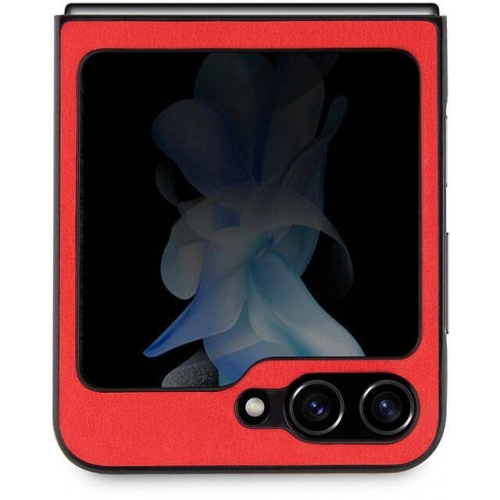 Galaxy Z Flip 5 Kılıf Ferrari Orjinal Lisanslı PU Deri Metal Logolu Multi Çizgili Kapak - Kırmızı