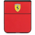Galaxy Z Flip 5 Kılıf Ferrari Orjinal Lisanslı PU Deri Metal Logolu Multi Çizgili Kapak - Kırmızı