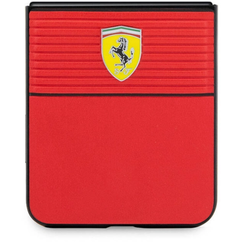 Samsung Galaxy Z Flip 5 Kılıf Ferrari Orjinal Lisanslı PU Deri Metal Logolu Multi Çizgili Kapak - Siyah