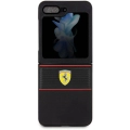 Samsung Galaxy Z Flip 5 Kılıf Ferrari Orjinal Lisanslı PU Deri Metal Logolu Multi Çizgili Kapak - Siyah