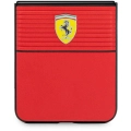 Samsung Galaxy Z Flip 5 Kılıf Ferrari Orjinal Lisanslı PU Deri Metal Logolu Multi Çizgili Kapak - Kırmızı