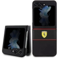 Samsung Galaxy Z Flip 5 Kılıf Ferrari Orjinal Lisanslı PU Deri Metal Logolu Multi Çizgili Kapak - Siyah