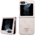 Galaxy Z Flip 5 Kılıf Guess Orjinal Lisanslı PU Deri Taşlı Üçgen Logo 4G Desenli Strass Kapak - Kahve