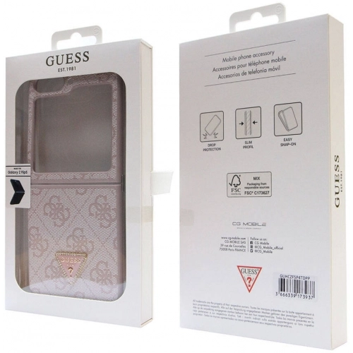 Galaxy Z Flip 5 Kılıf Guess Orjinal Lisanslı PU Deri Taşlı Üçgen Logo 4G Desenli Strass Kapak - Kahve